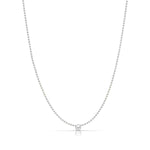 A Single Birthstone Layering Necklace -White Gold in Pearl on a white background.