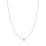 A Single Birthstone Layering Necklace - White Gold in Peridot on a white background.