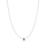 A Single Birthstone Layering Necklace - White Gold in Ruby on a white background.