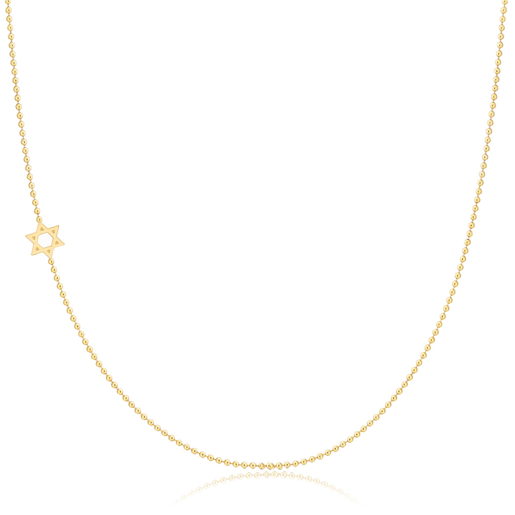 14K GOLD ASYMMETRICAL CHARM NECKLACE - Star of David