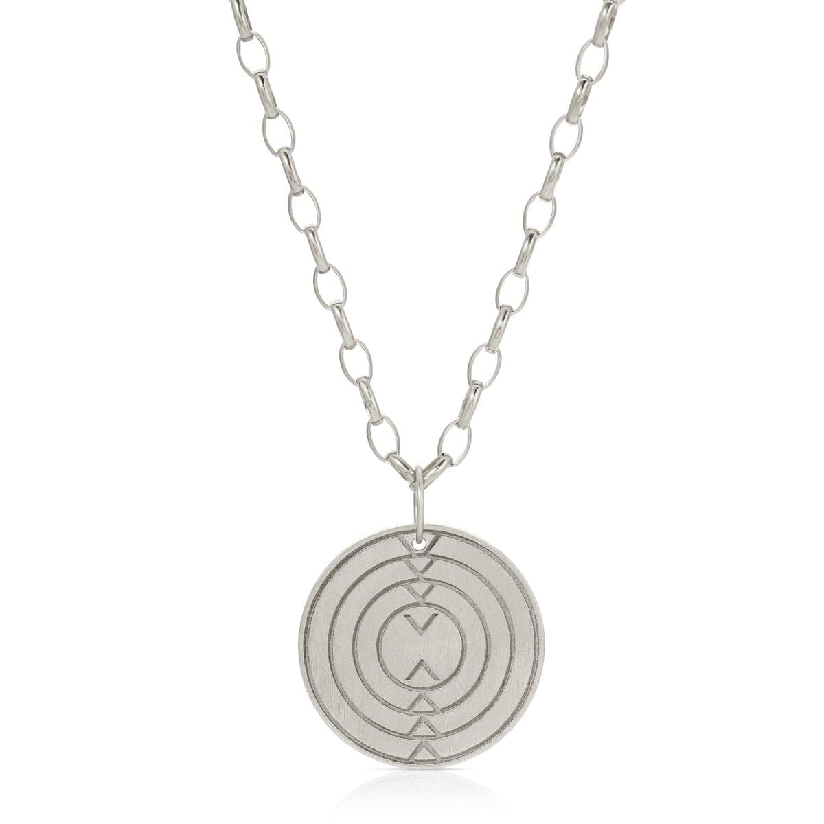 Virtues Pendant - Circle in sterling silver on a white background. 