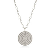 Virtues Pendant - Circle in sterling silver on a white background. 