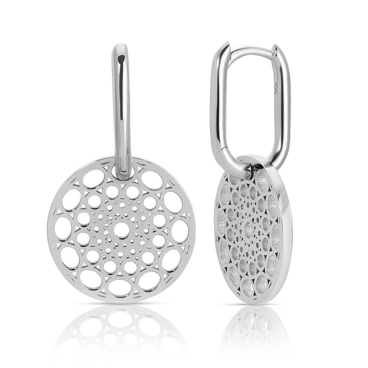 Skylight Hoops in sterling silver on a white background.