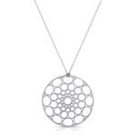 Skylight Necklace in sterling silver on a white background. 