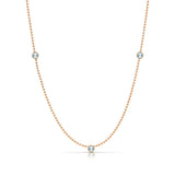 A Triple Birthstone Layering Necklace - Rose Gold in Aquamarine - March on a white background.