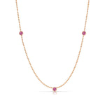 A Triple Birthstone Layering Necklace - Rose Gold in Pink Tourmaline - October on a white background.