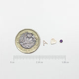 A one pound coin next to an A, heart and birthstone charm with a ruler underneath showing the size of the charms.
