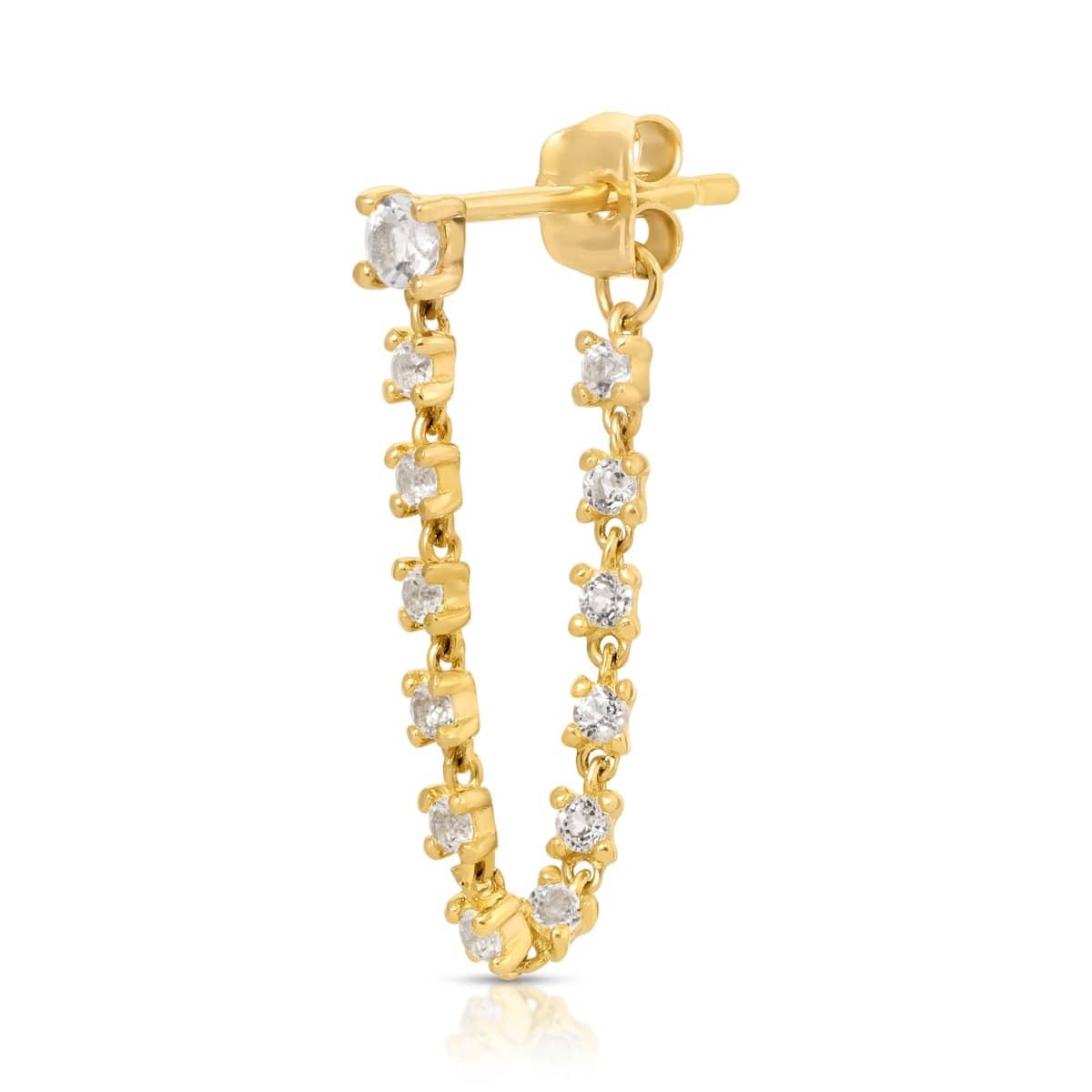 A White Topaz Chain Earring on a white background.