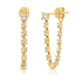 A pair of White Topaz Chain Earrings on a white background. 